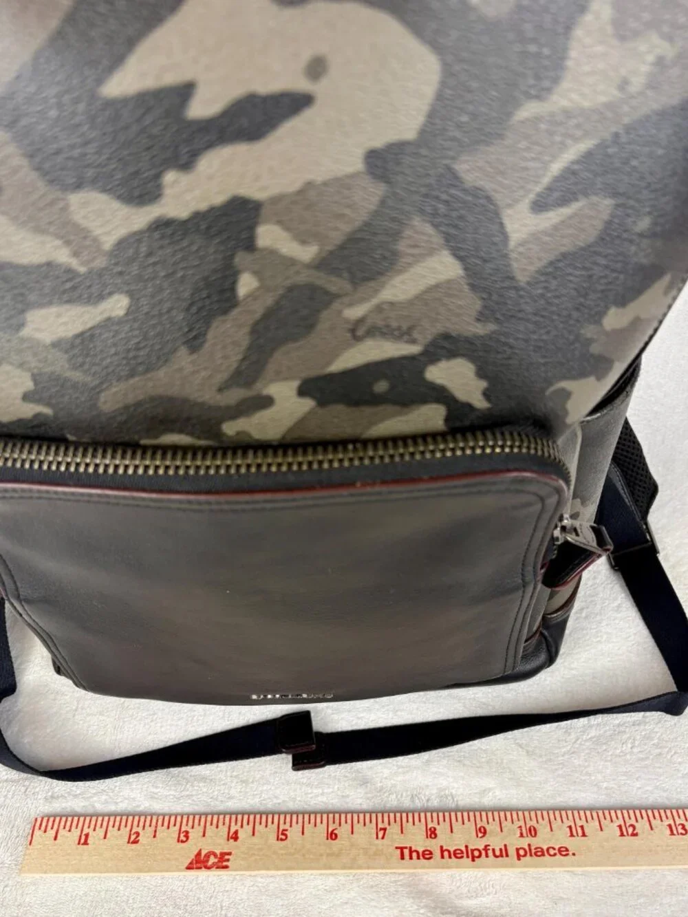 Coach Graham Backpack in Green Multi Camo Print Coated Canvas with Leather Trim